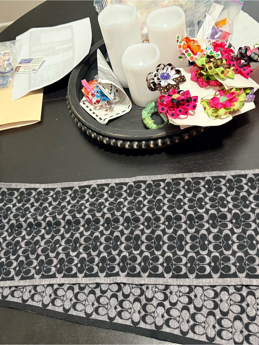Coach Black and Gray Monogram Jacquard Throw Blanket